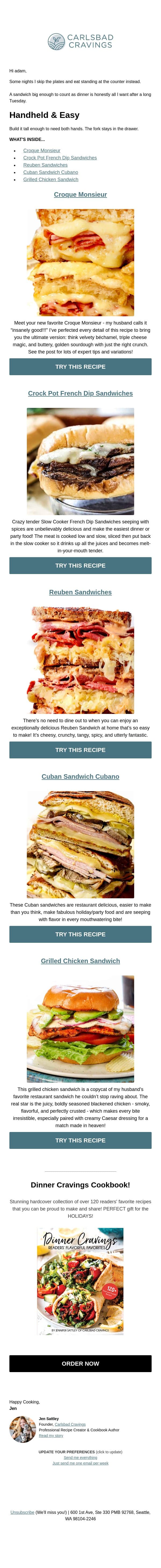 Dinner Between Two Pieces of Bread 🥪 email from Carlsbad Cravings screenshot