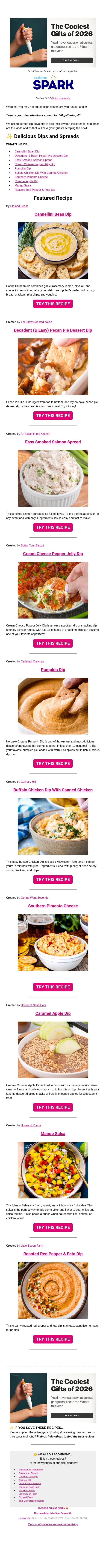 ✨ Delicious Dips and Spreads email from Carlsbad Cravings screenshot