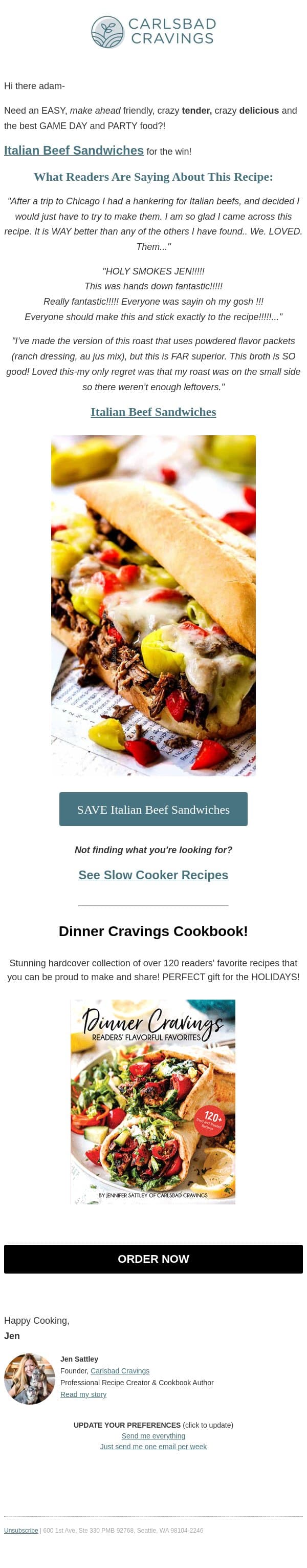 Intensely Juicy and Make Ahead for the Win! email from Carlsbad Cravings screenshot