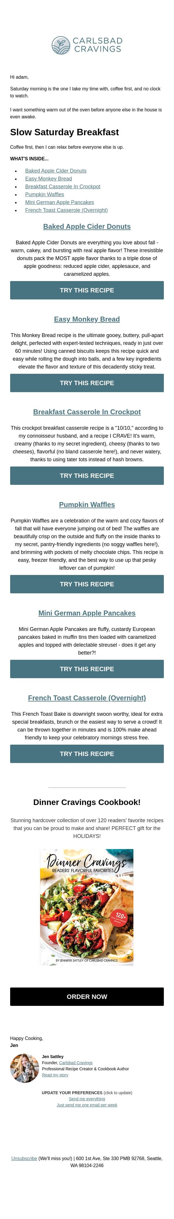 A Slower Morning, Coffee First ☕ email from Carlsbad Cravings screenshot