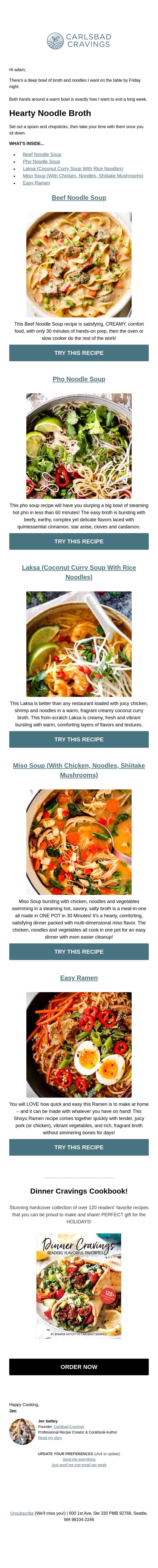 Noodles Under a Rich Broth 🍜 email from Carlsbad Cravings screenshot