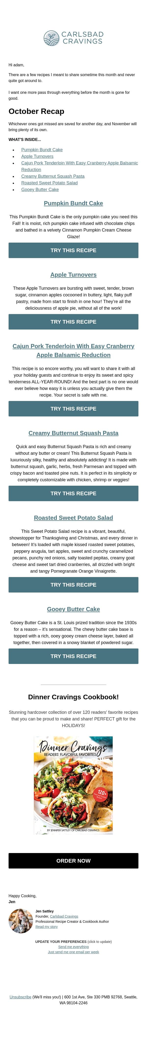 October, Start to Finish ๐ email from Carlsbad Cravings screenshot