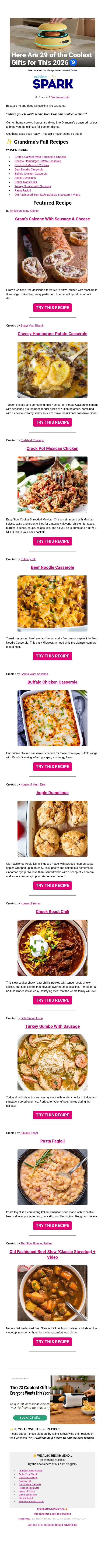 ✨ Grandma's Fall Recipes email from Carlsbad Cravings screenshot