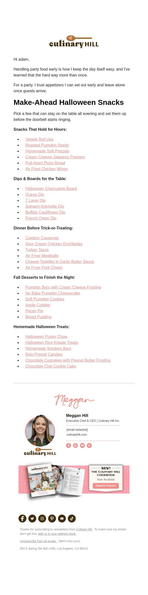 Halloween Party Menu, Handled Early π email from Carlsbad Cravings screenshot