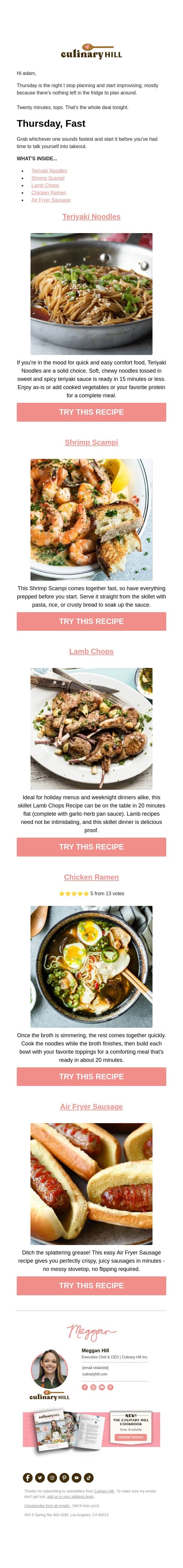 Dinner on the Table in No Time email from Carlsbad Cravings screenshot