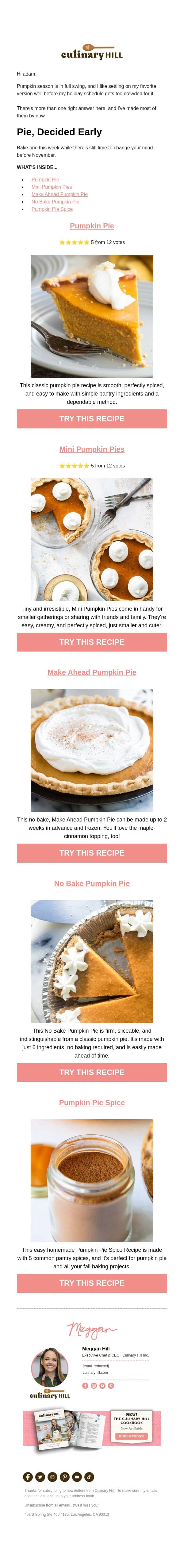 Pumpkin Pie Season Starts Now 🥧 email from Carlsbad Cravings screenshot