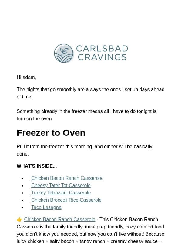 Dinner Is Already in the Freezer ❄️ email from Carlsbad Cravings