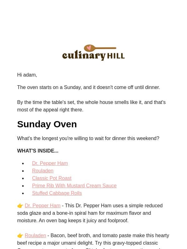 Sunday Belongs to the Slow Roast email from Carlsbad Cravings