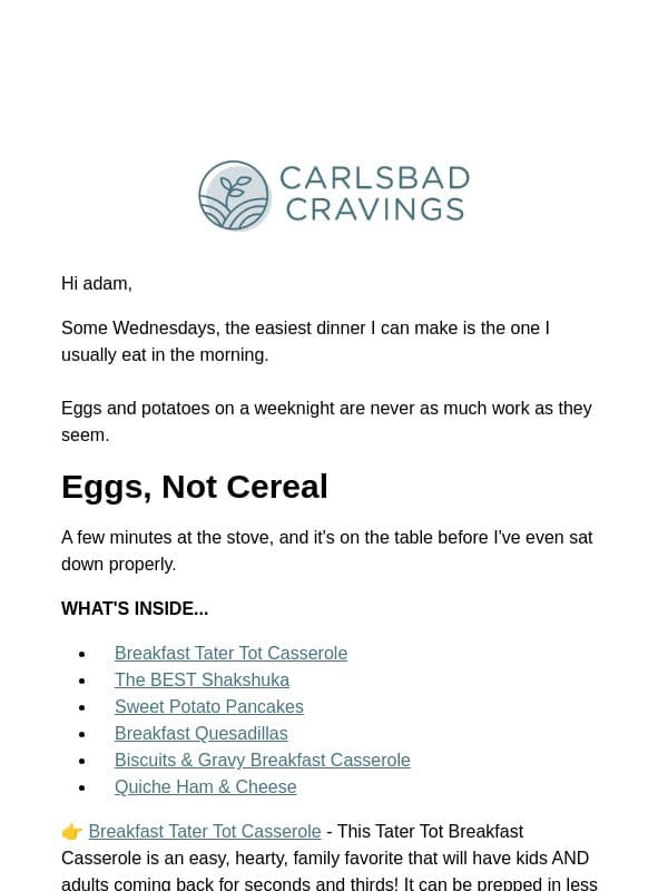 Breakfast for Dinner? Yes 🍳 email from Carlsbad Cravings