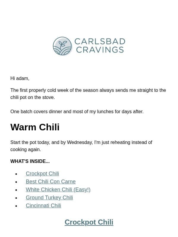 A Pot of Chili and a Cold Week 🌶️ email from Carlsbad Cravings