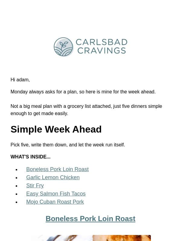 5 Dinners. One Less Decision. π email from Carlsbad Cravings