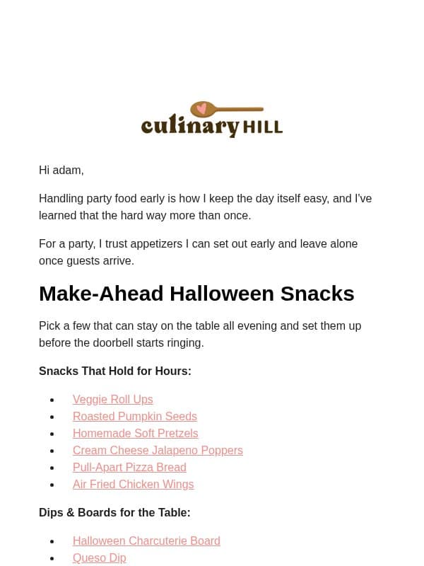 Halloween Party Menu, Handled Early 🎃 email from Carlsbad Cravings