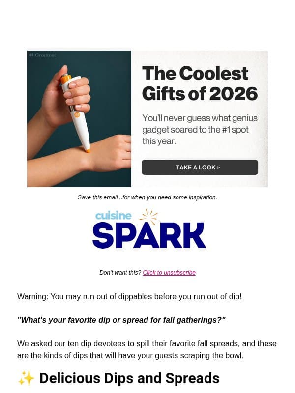 β¨ Delicious Dips and Spreads email from Carlsbad Cravings