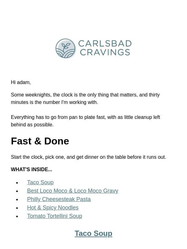 Dinner Done in Half an Hour ⚡ email from Carlsbad Cravings