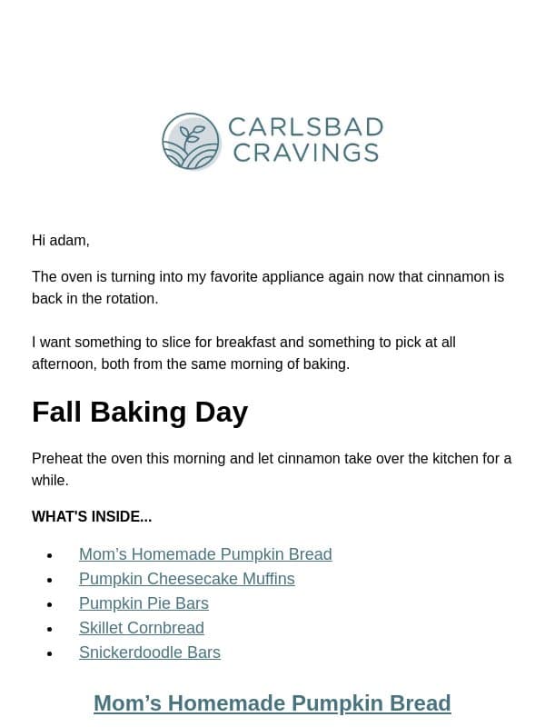 A Morning of Baking Ahead 🧁 email from Carlsbad Cravings
