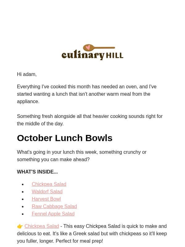 Crisp, Cool-Weather Salads for Lunch email from Carlsbad Cravings