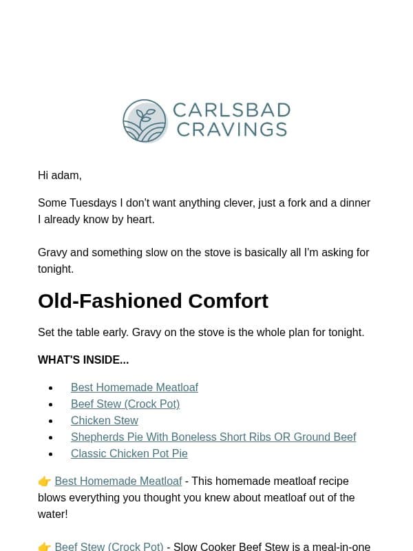 The Dinners I Grew Up On email from Carlsbad Cravings