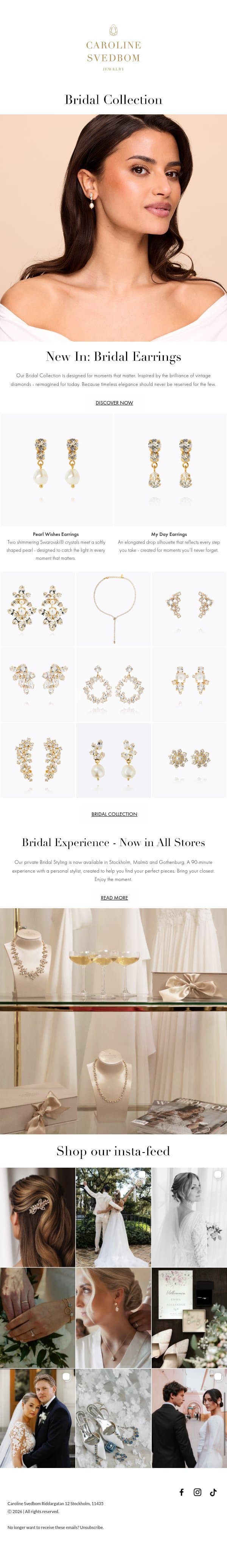 New Bridal Pieces Have Arrived email from Caroline Svedbom screenshot