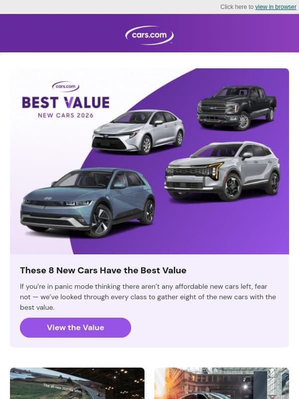 Which New Cars Have the Best Value? email from Cars.com