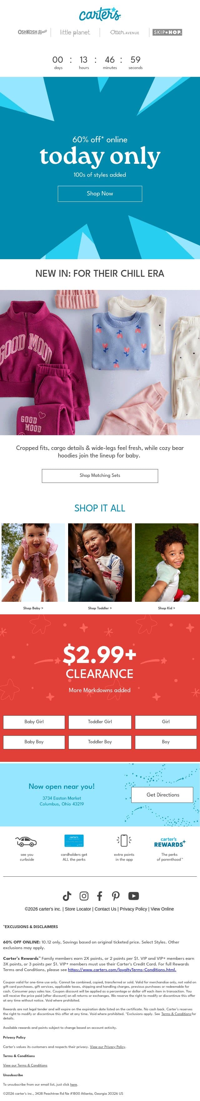 TODAY ONLY - 60% off online 🩵 email from Carter's screenshot