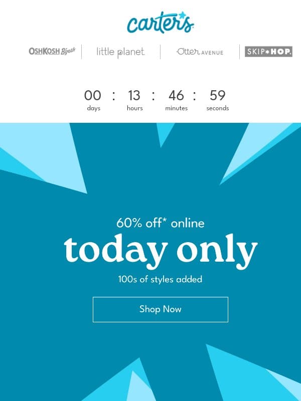 TODAY ONLY - 60% off online 🩵 email from Carter's
