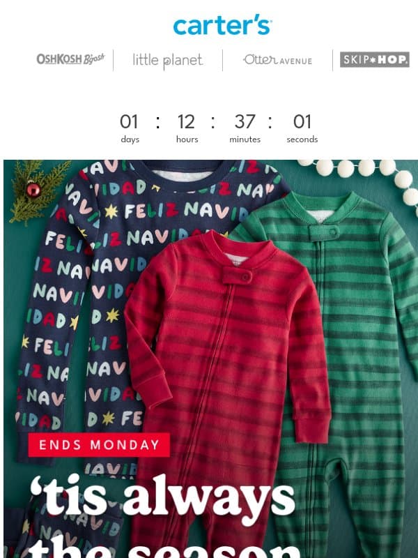 Christmas PJs now 50% off πβ¨ email from Carter's