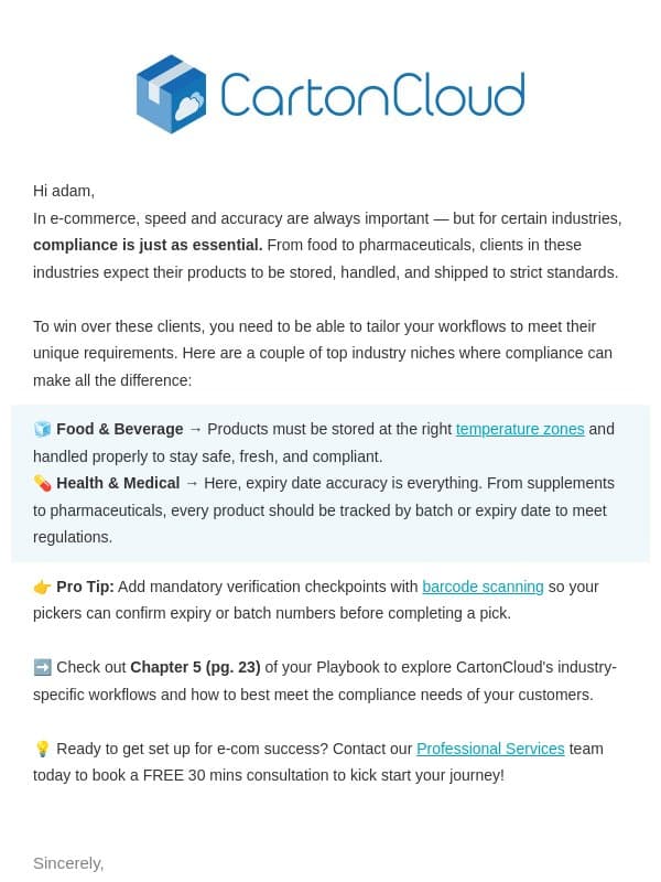 Tailor Your Workflows for Every Industry email from CartonCloud