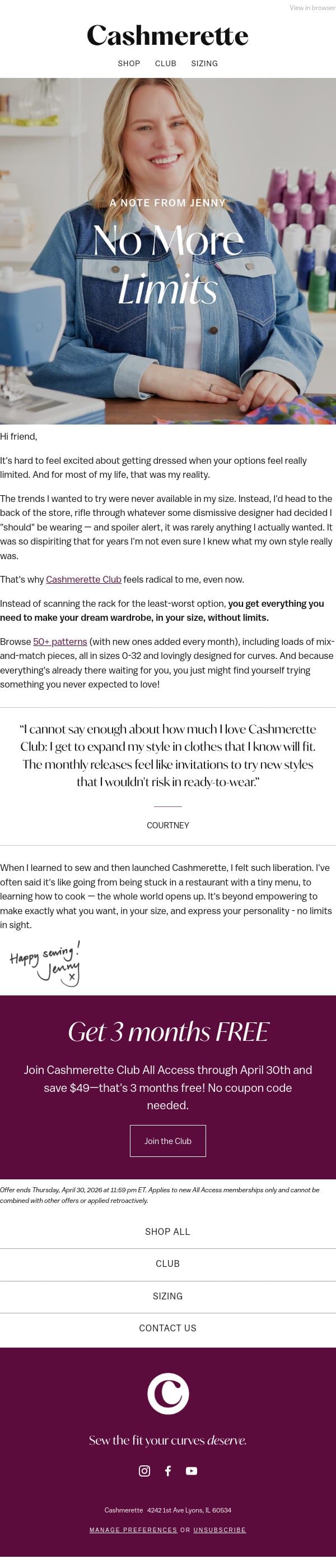 A personal note from Jenny π email from Cashmerette screenshot