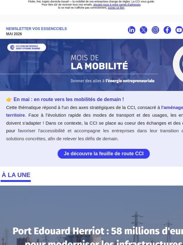 Mobilité : le Rhône et la Loire bougent (vraiment) en mai email from CCI Lyon Métropole