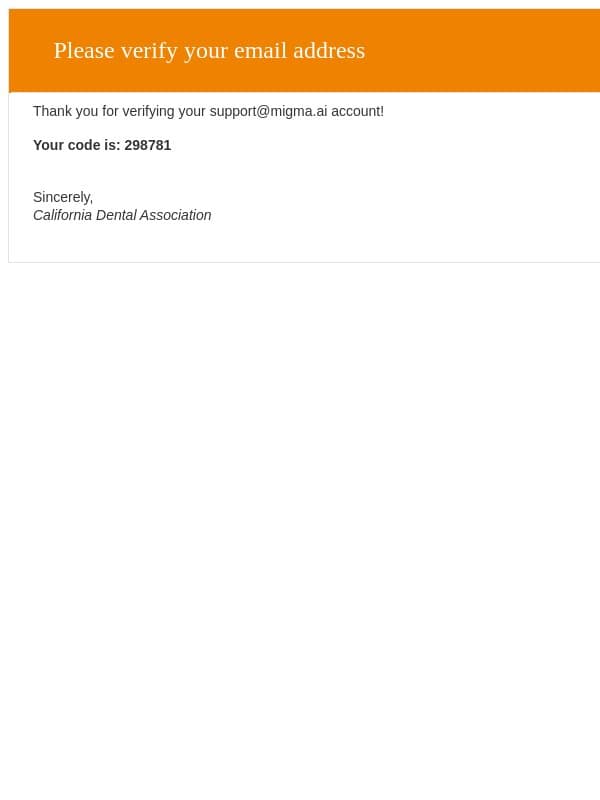 CDA Online Account Email Verification Code email from CDA Presents