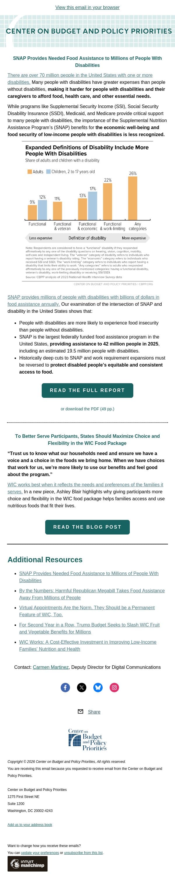 SNAP Provides Critical Food Assistance for People With Disabilities email from Center on Budget and Policy Priorities (CBPP) screenshot