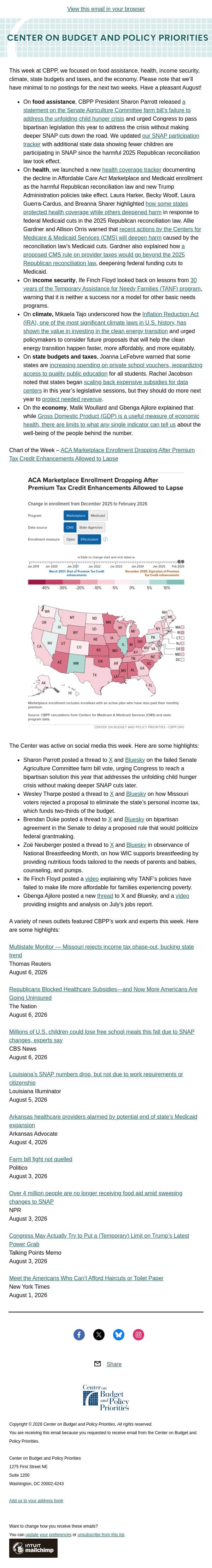 In Case You Missed It… email from Center on Budget and Policy Priorities (CBPP) screenshot