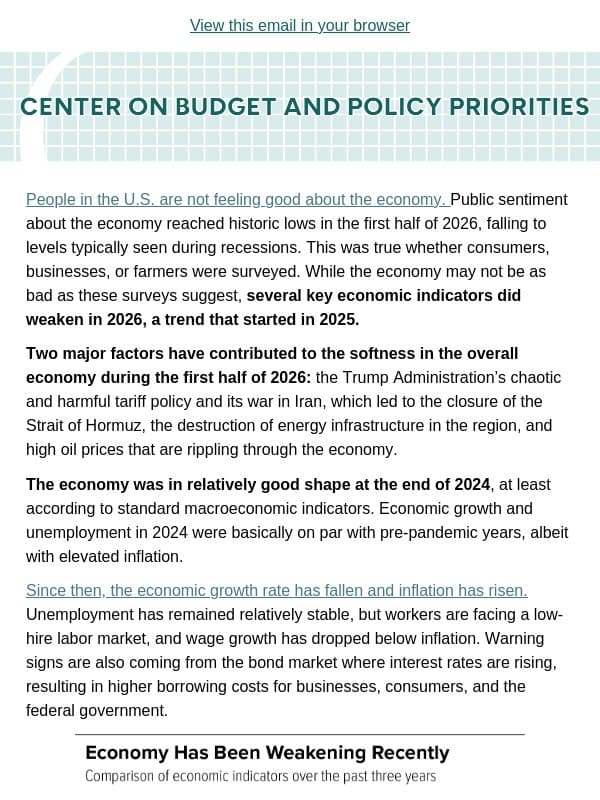 The Economy: Is It Bad? Well, It’s Not Good email from Center on Budget and Policy Priorities (CBPP)
