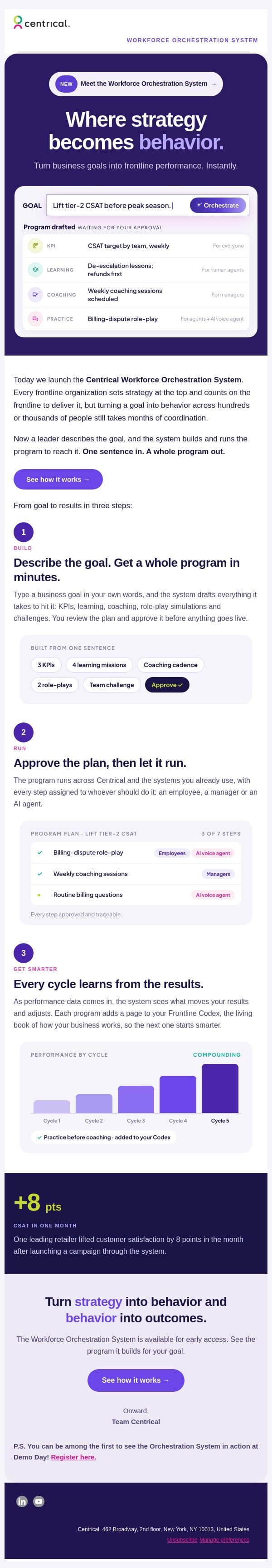 Introducing the Centrical Workforce Orchestration System email from Centrical screenshot