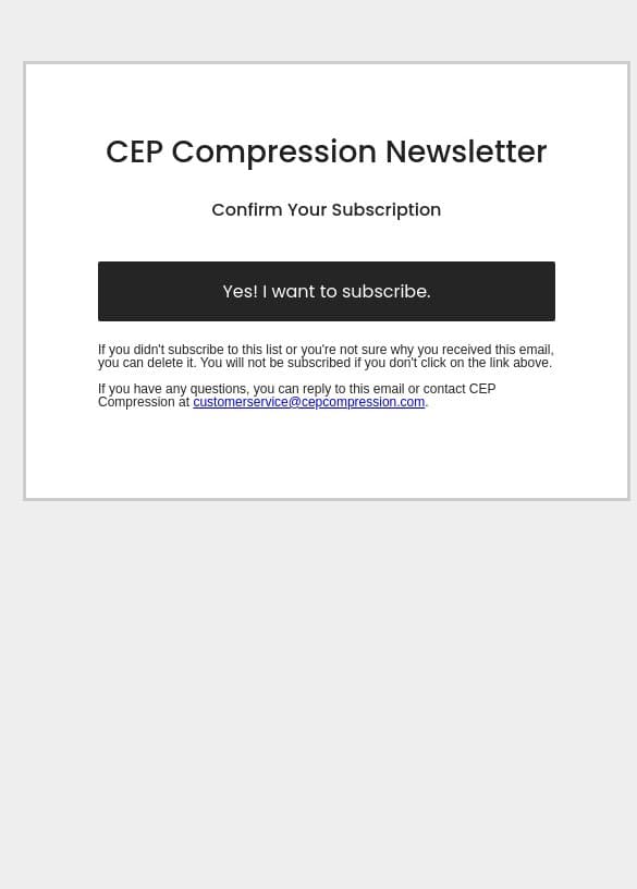 Confirm Your Subscription email from CEP Compression screenshot