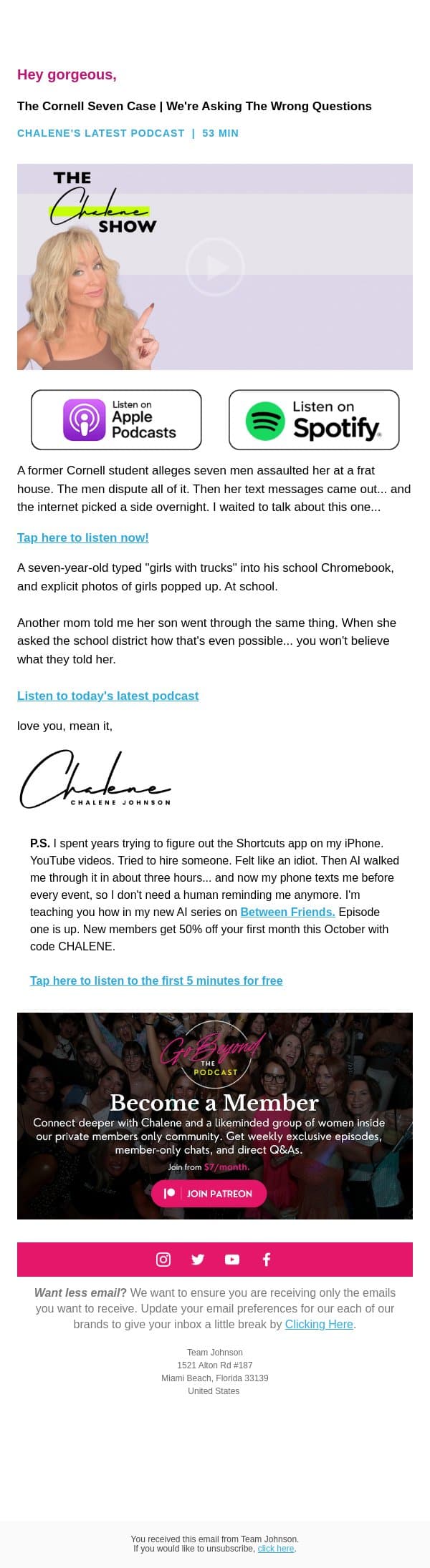 I waited to talk about this one. email from Chalene Johnson screenshot