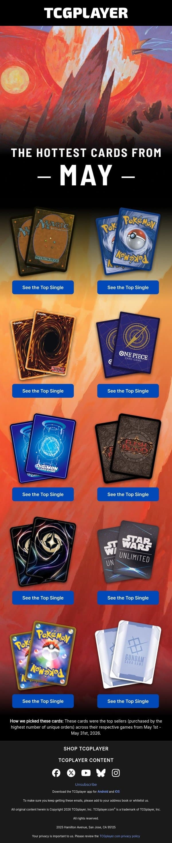 The Hottest Cards from May email from ChannelFireball screenshot