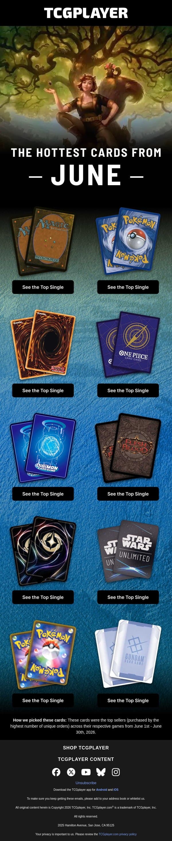 The Hottest Cards from June email from ChannelFireball screenshot