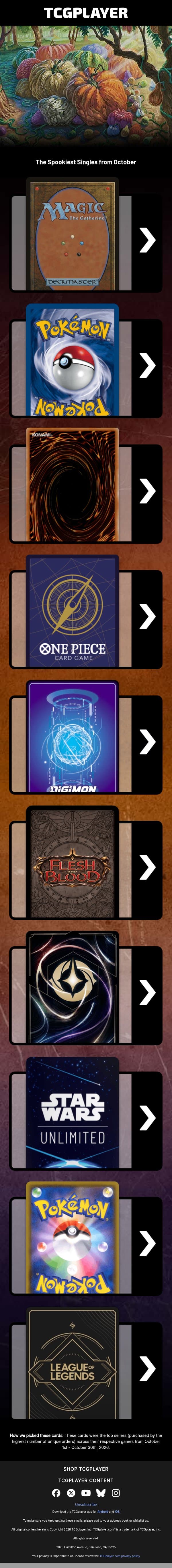 The Spookiest Singles from October email from ChannelFireball screenshot