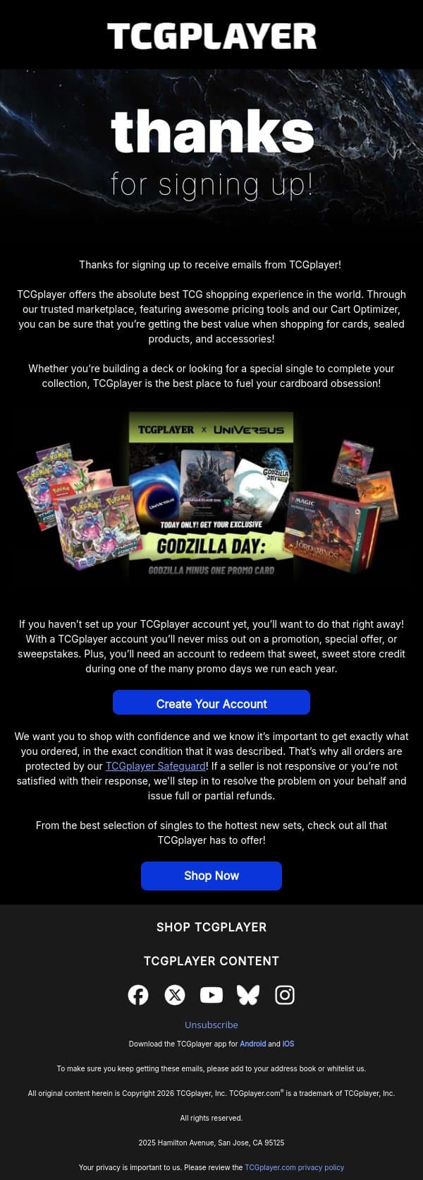 Thanks for signing up! email from ChannelFireball screenshot