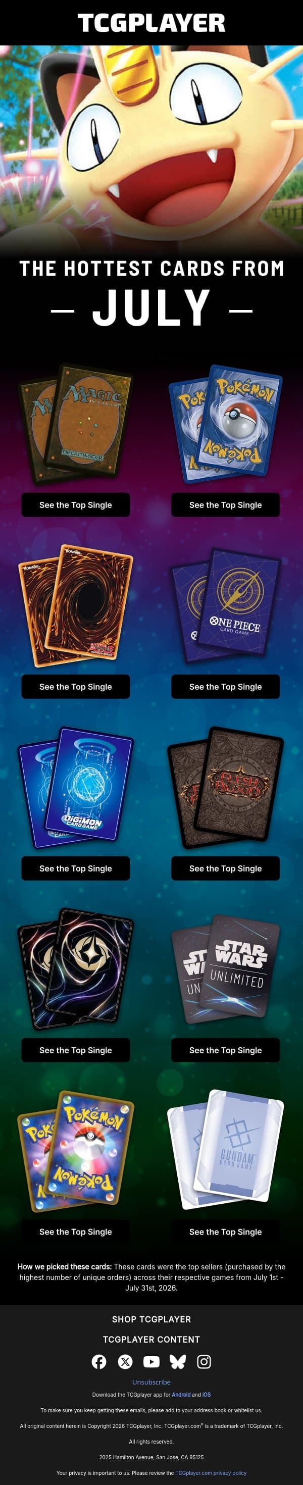 The Hottest Cards from July email from ChannelFireball screenshot