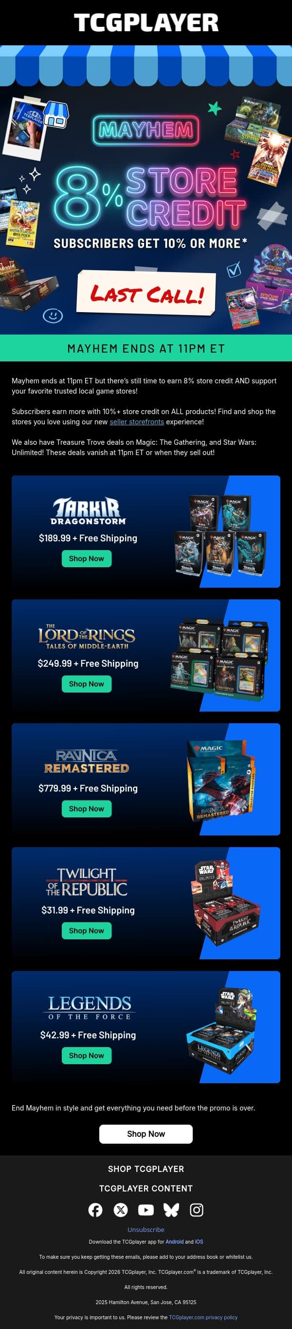 Last Call to Earn 8% Store Credit! email from ChannelFireball screenshot