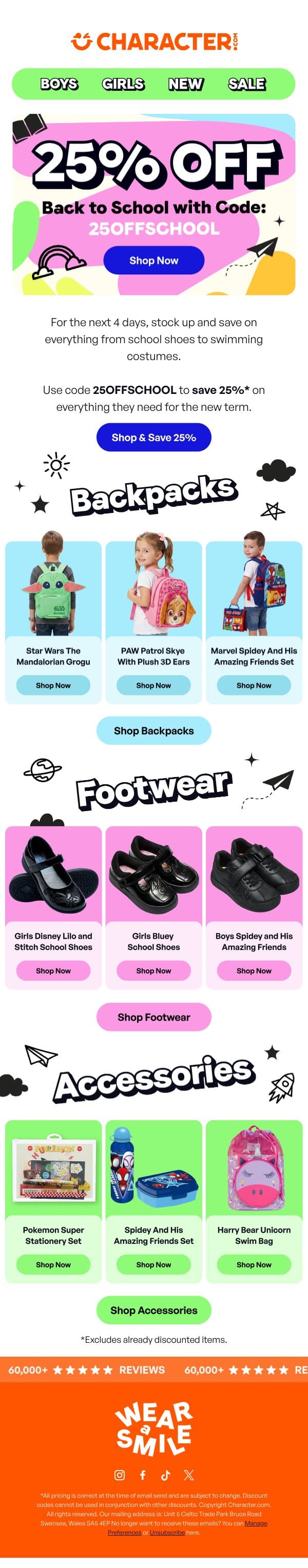 A Back to School Treat email from Character screenshot