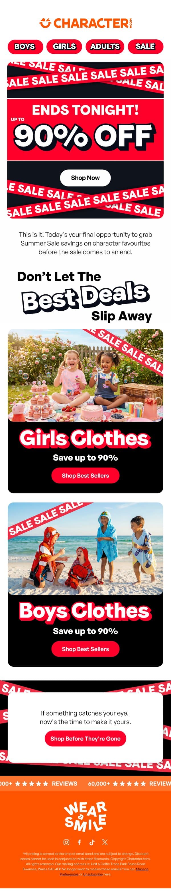 Sale Ends Tonight ⏰ email from Character screenshot