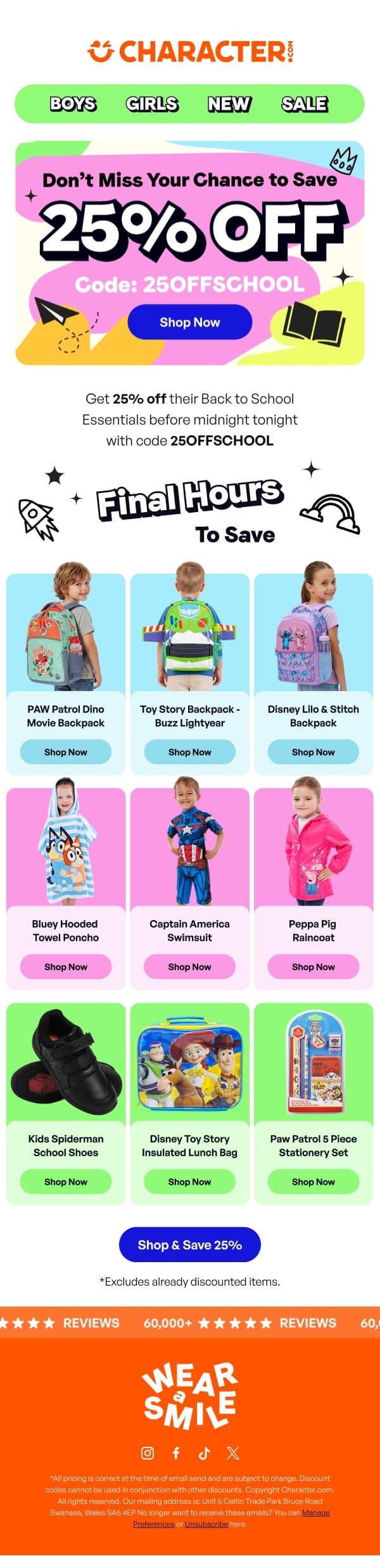 Your 25% Off Ends Tonight email from Character screenshot