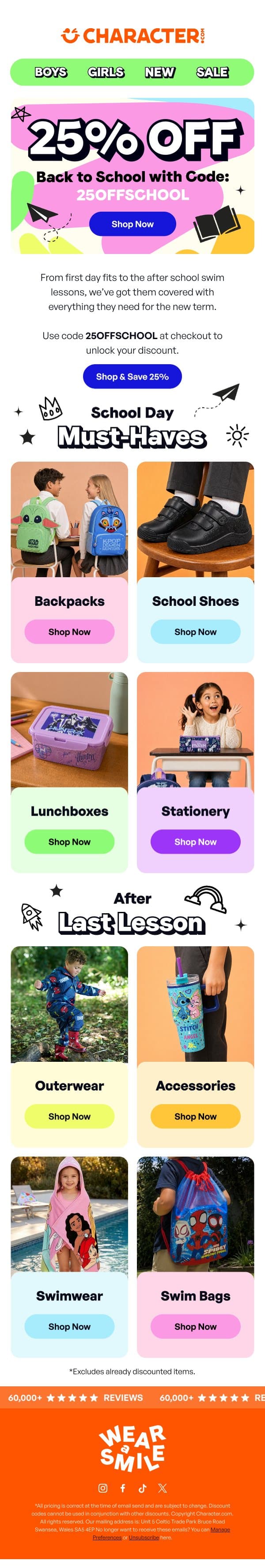25% Off Their Entire School List email from Character screenshot