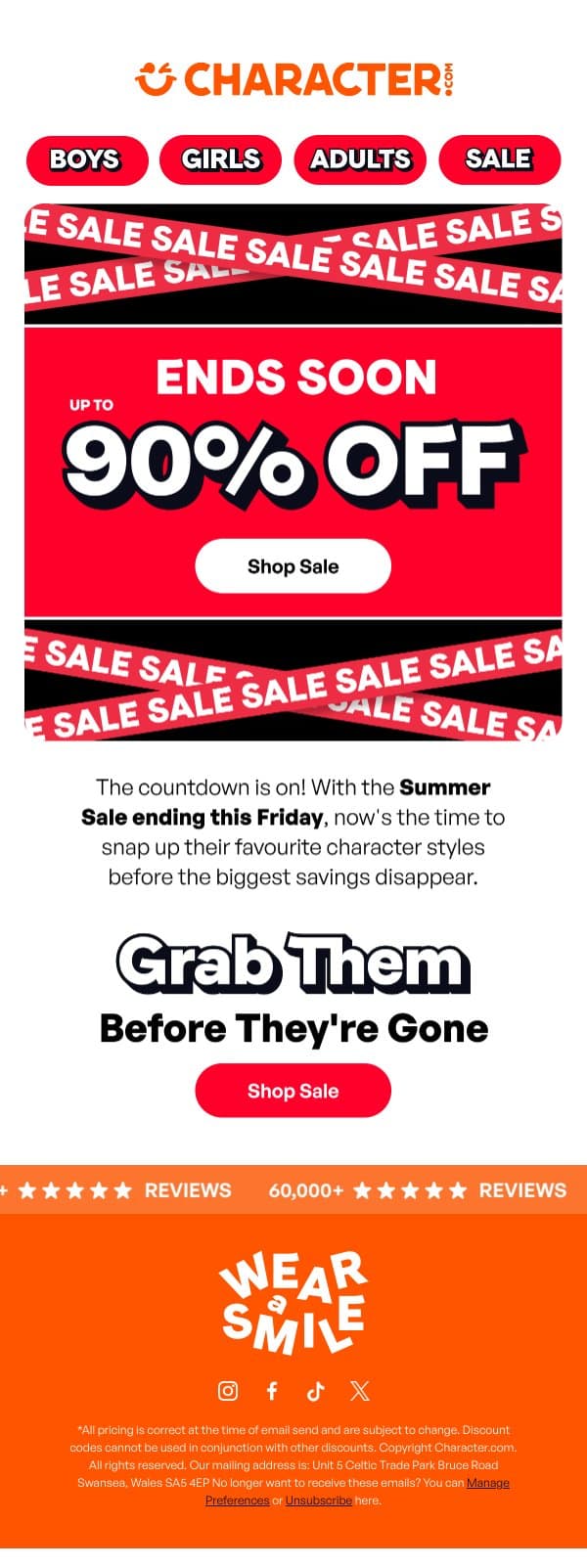 The Summer Sale Ends Friday ⏰ email from Character screenshot