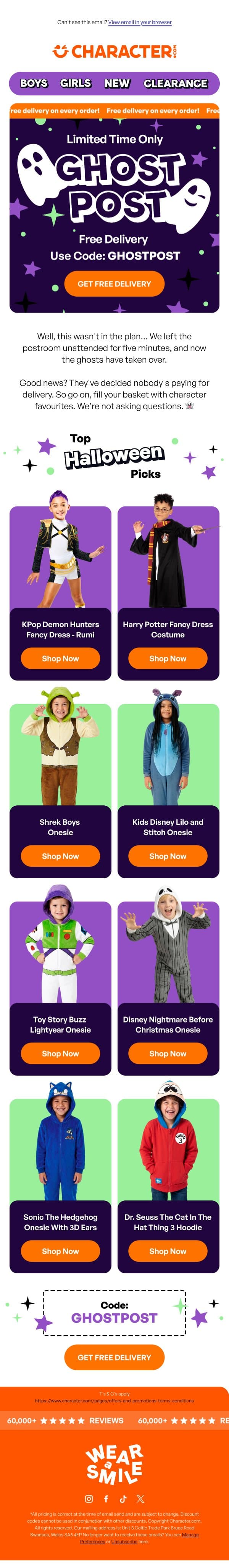 Boo! Here’s Free Delivery 👻 email from Character screenshot