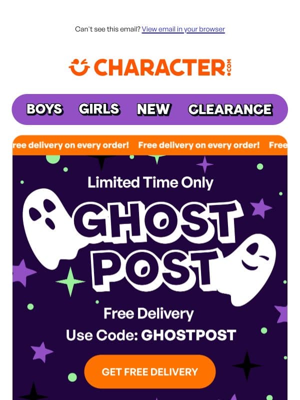 Boo! Here’s Free Delivery 👻 email from Character