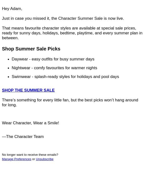 Summer Sale Is Live 🚨 email from Character